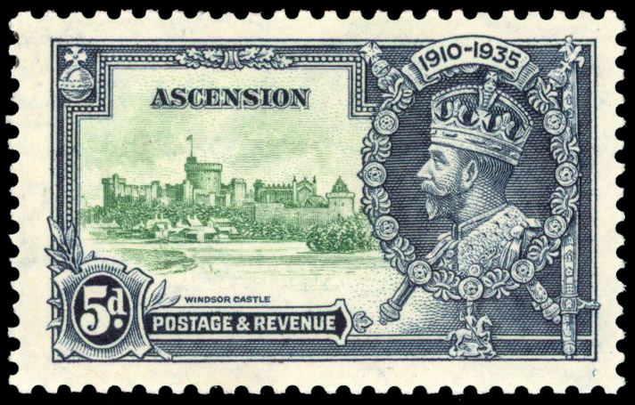 ASCENSION: 1935 5d Silver Jubilee showing plate 2A R10/6 kite and vertical log variety fine unmounted o.g. SG 33k