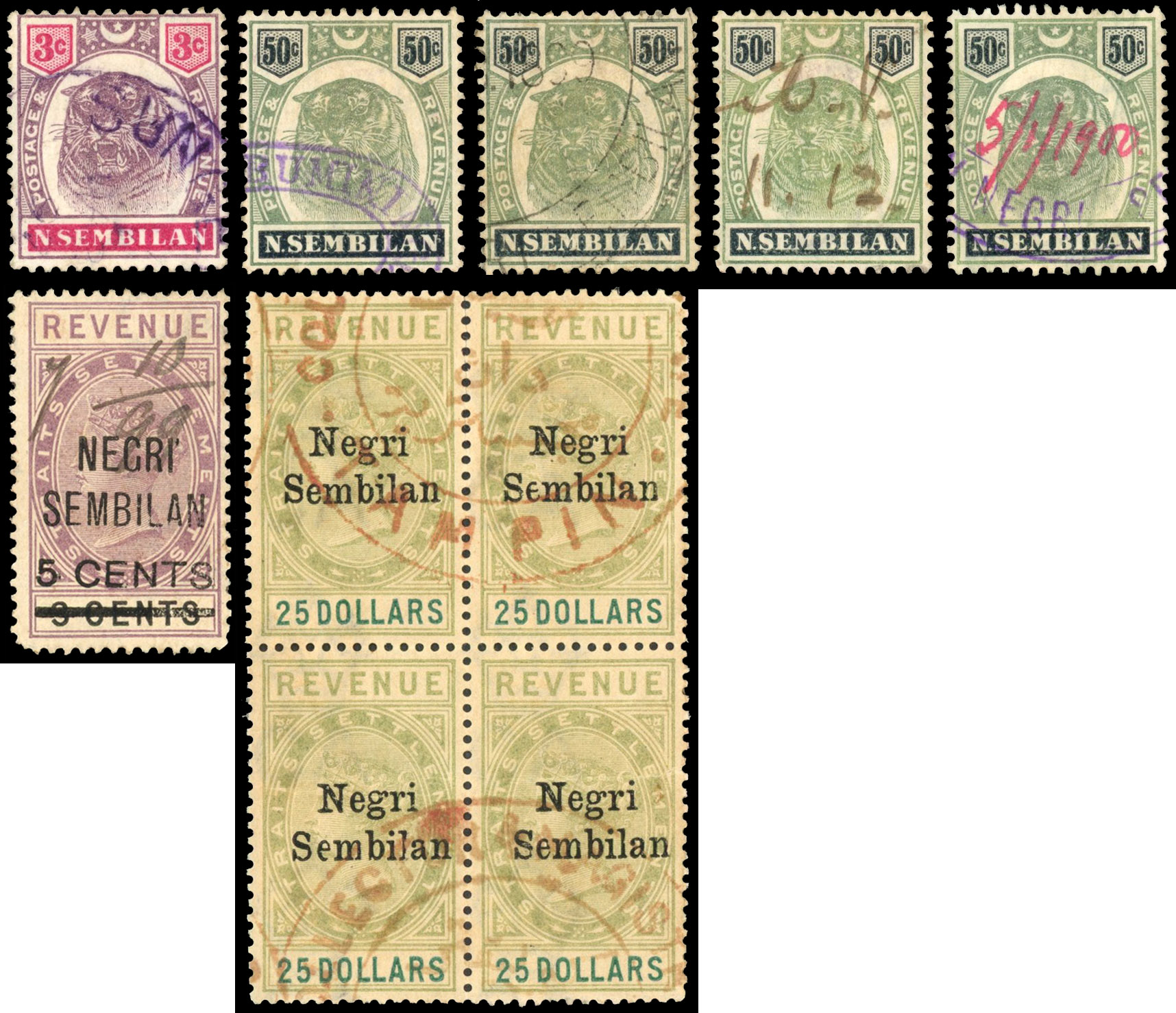 Negri Sembilan Revenues and postage stamps used for Revenue purposes