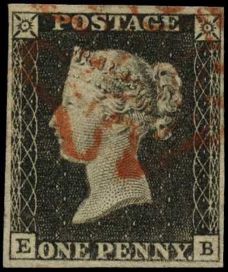 1840 1d black, plate 1b (EB) 4 good margins,...