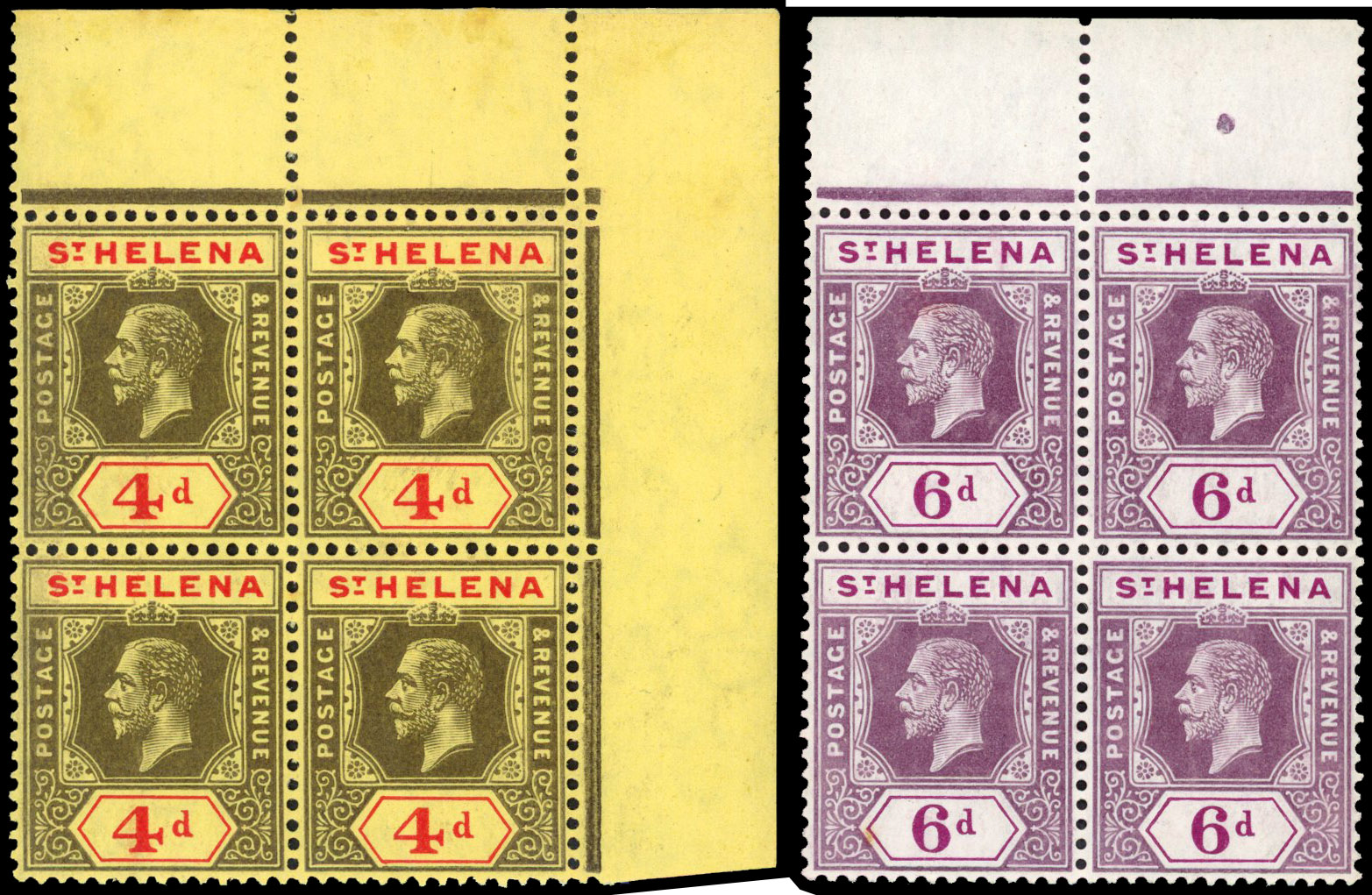 St Helena 1912-13 4d, 6d selection