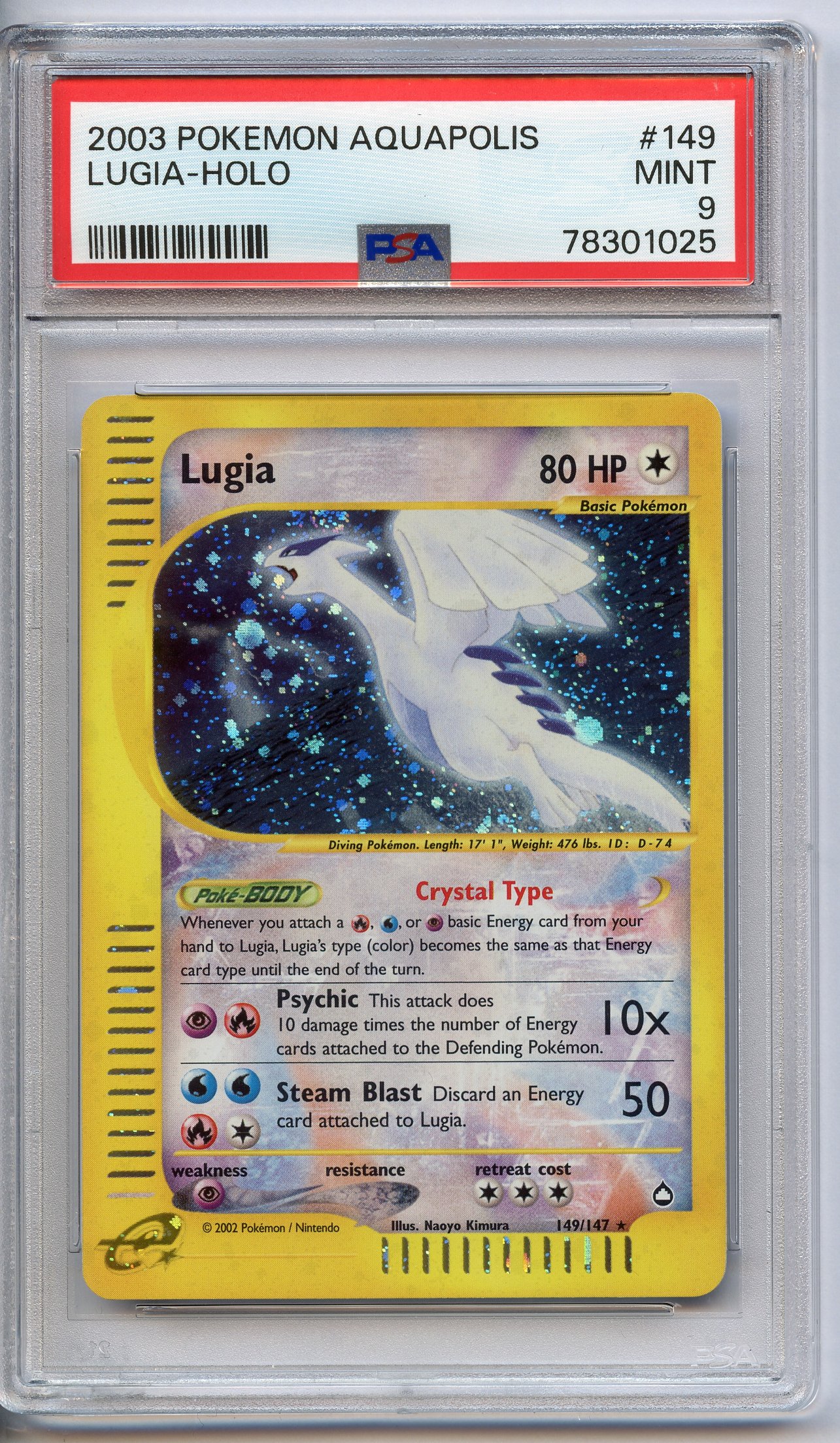 PSA 9 Lugia Holo Crystal #149 - Aquapolis 2003