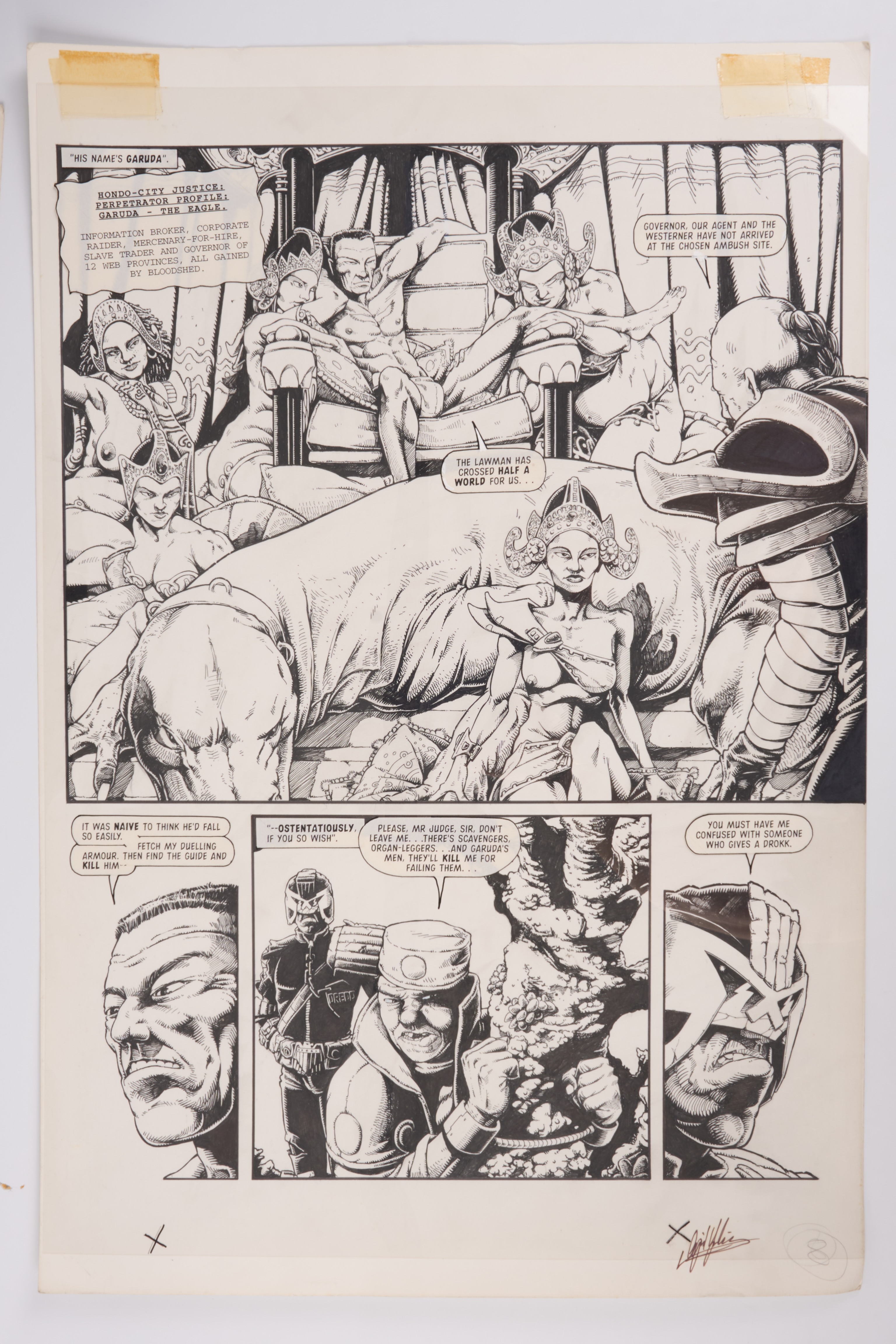 Cyril Julien Judge Dredd Megazine #19 Web Inked Story Pages Signed (Fleetway, 1996) Total 3