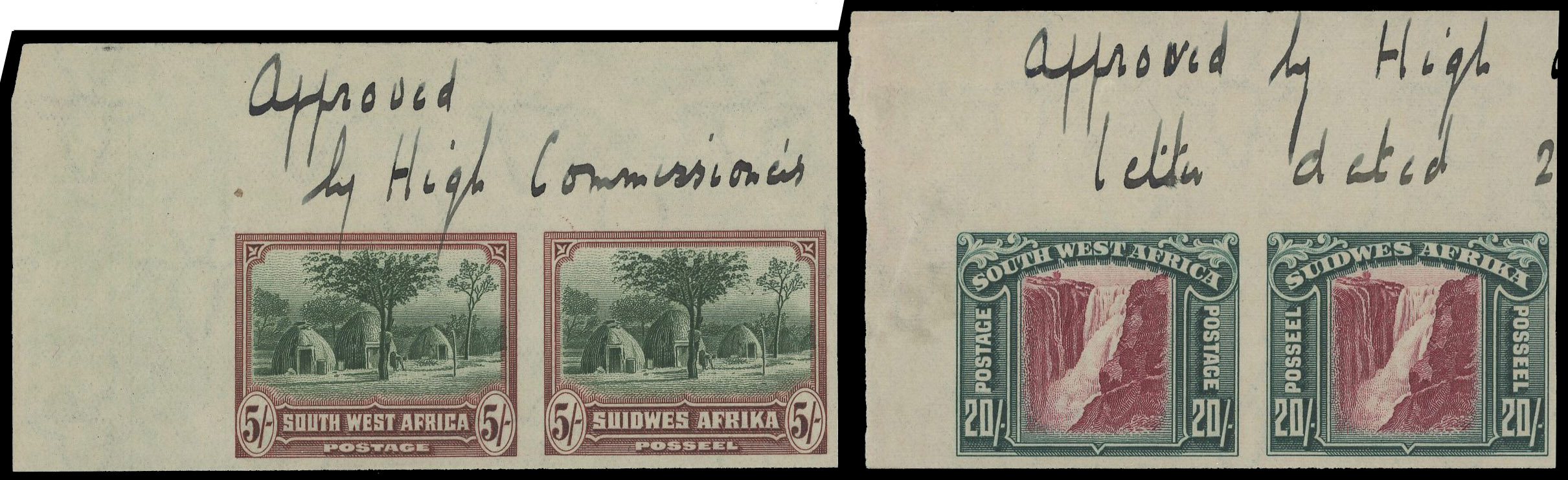 South West Africa 1931 set of imperf plate proof pairs