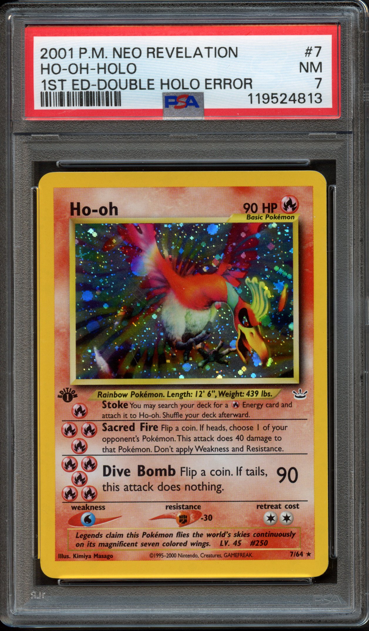 PSA 7 Ho-Oh 1st Edition Double Holo Error - Neo Revelation #7