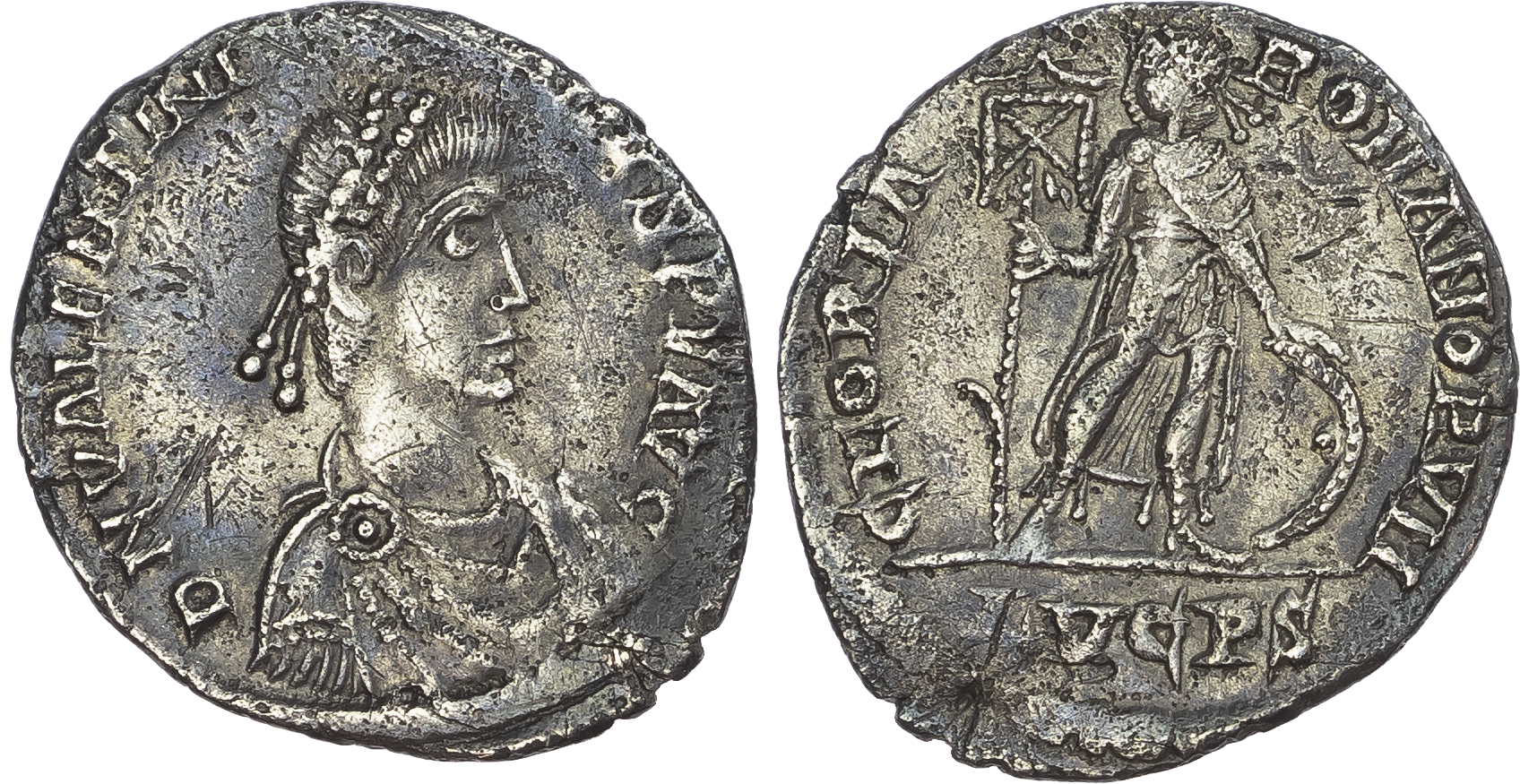 Valentinian II (AD 375-392) AR Miliarense, Lugdunum, AD 388-392, 3.43g.