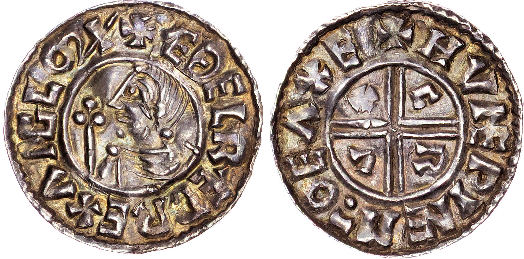 Aethelred II (978-1016), AR Penny, Crux type (c. 991-997), Exeter mint, Hunewine as moneyer.