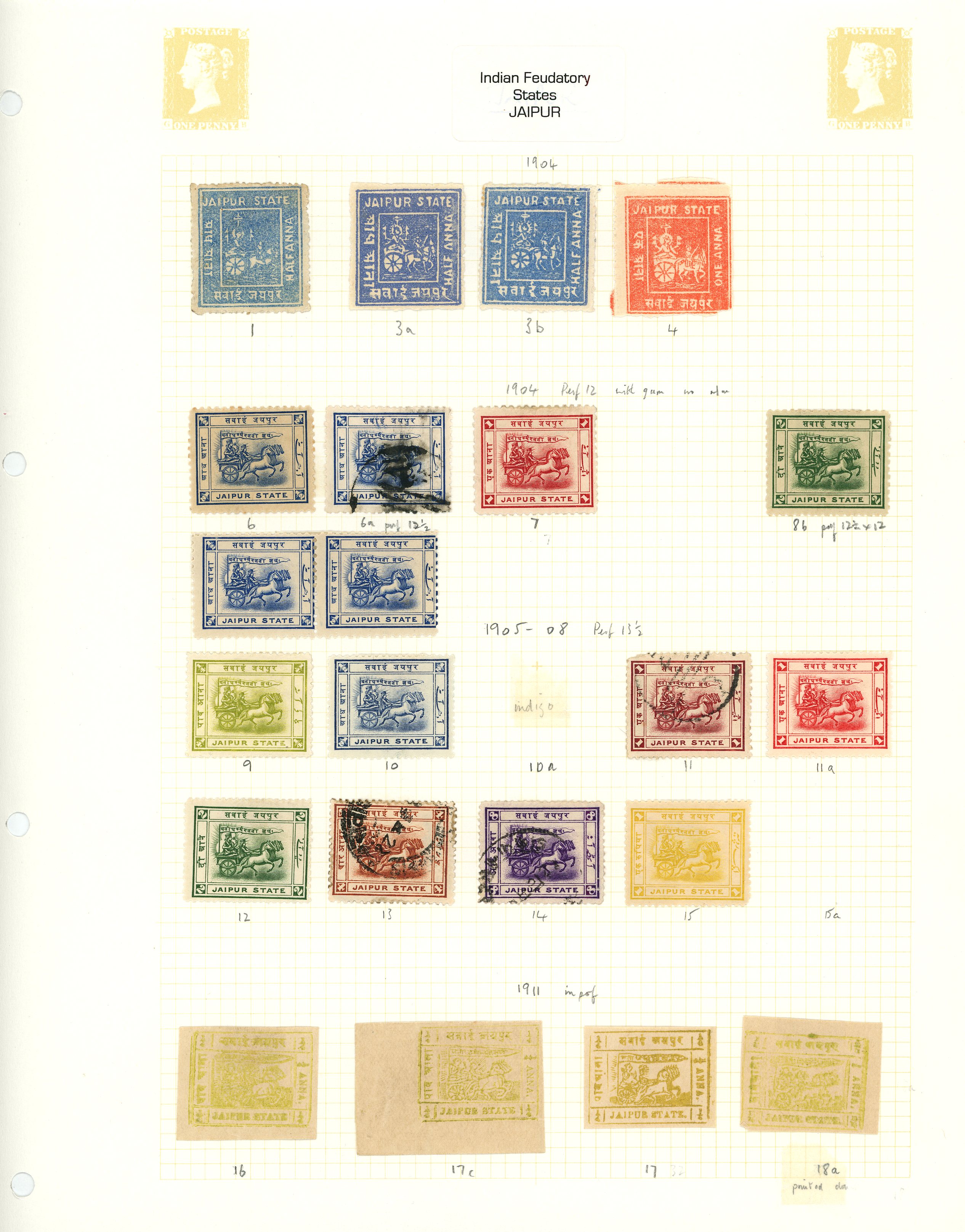 IFS Jaipur 1904-48 mint, unused and used collection (158) on leaves