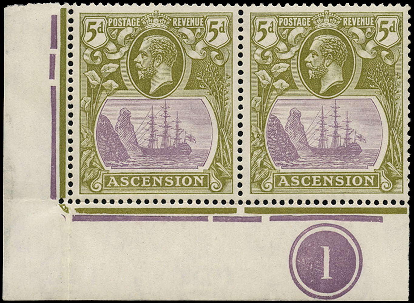 1924-33 5d purple and olive-green, lower left corner...