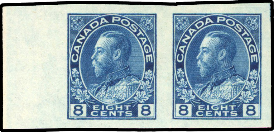 Canada SG 252 1922-31 8c blue imperf pair