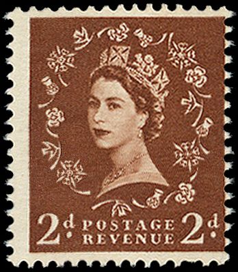 2d red-brown, (SG 573var/Spec ST4(1)a) without phosphor, perforated on gummed unwatermarked, handmade paper, fine...