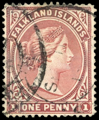 Falkland Islands SG 5X 1882 1d watermark MCA reversed used
