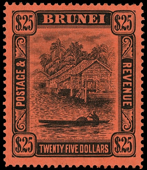 1910 $25 black on red paper large part o.g., fine, strong colour. SG...