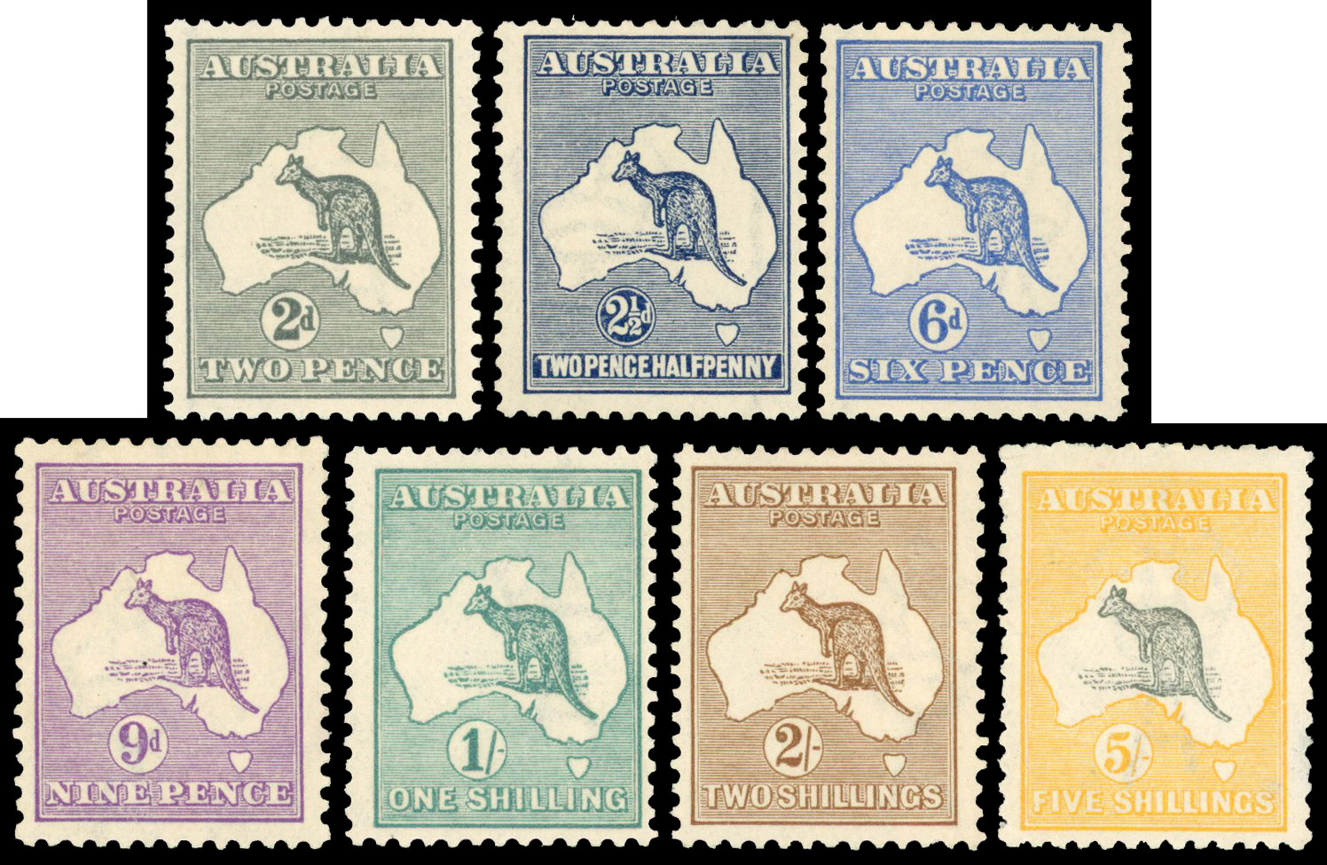Australia 2nd Watermark Set of seven fine mint S.G. 24/30