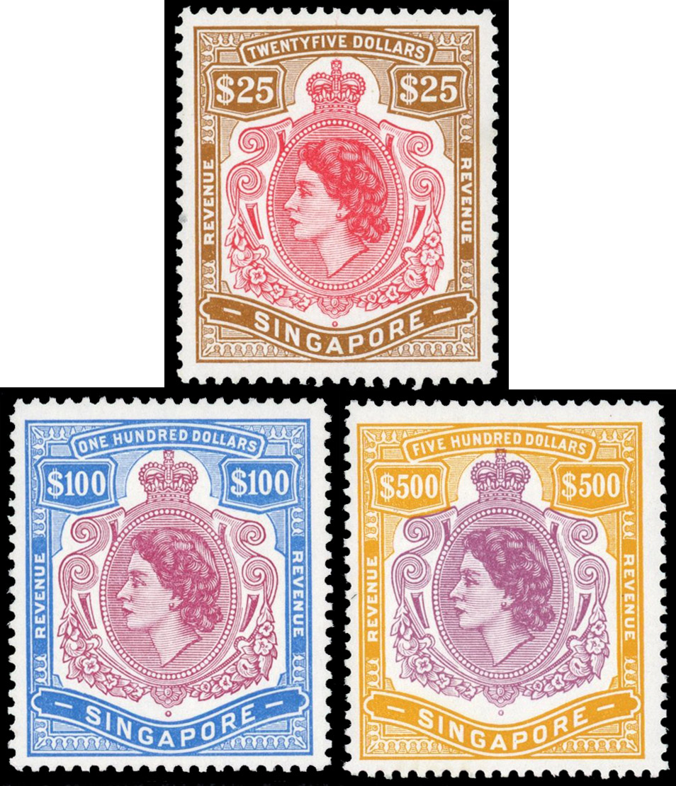 Singapore Revenues 1963-7 QEII high values St Edward's Crown watermark mint