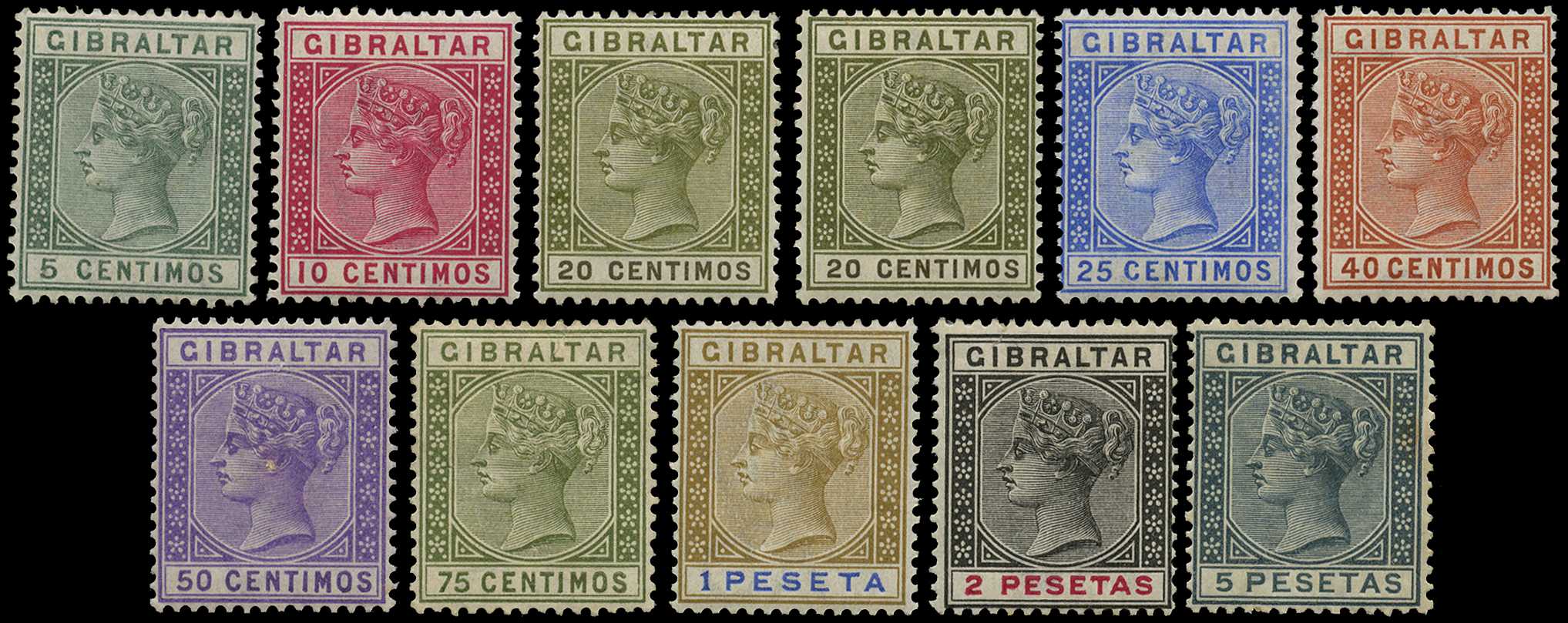 1889-96 set less 1p bistre, o.g., mainly fine...