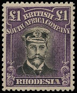 RHODESIA SG 279 1913-22 £1 BLACK AND DEEP PURPLE DIE IIIB