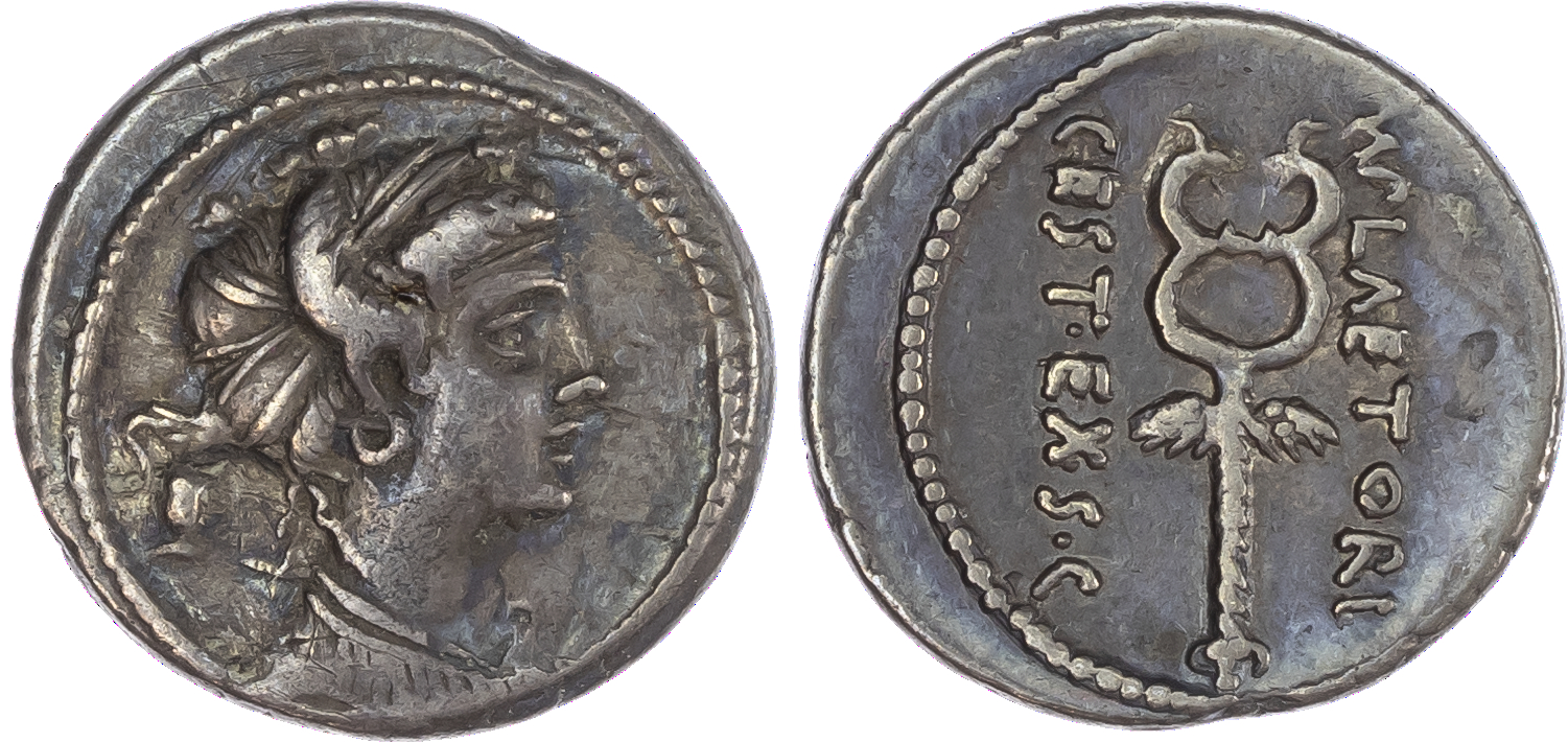 M. Plaetorius M. f. Cestianus (57 BC) AR Denarius, Rome, 3.97g. Draped female bust facing right, wearing a diadem of