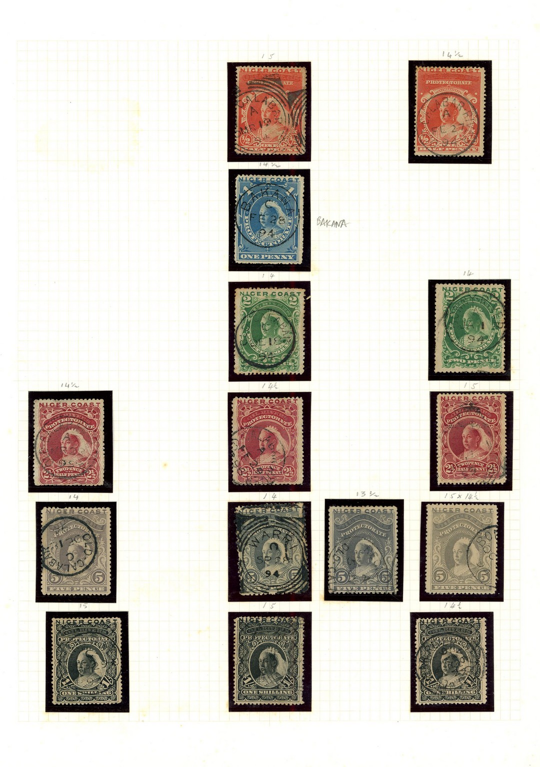 1892-8 used collection on leaves (54), mostly good but some toning and other condition issues, various perfs including...