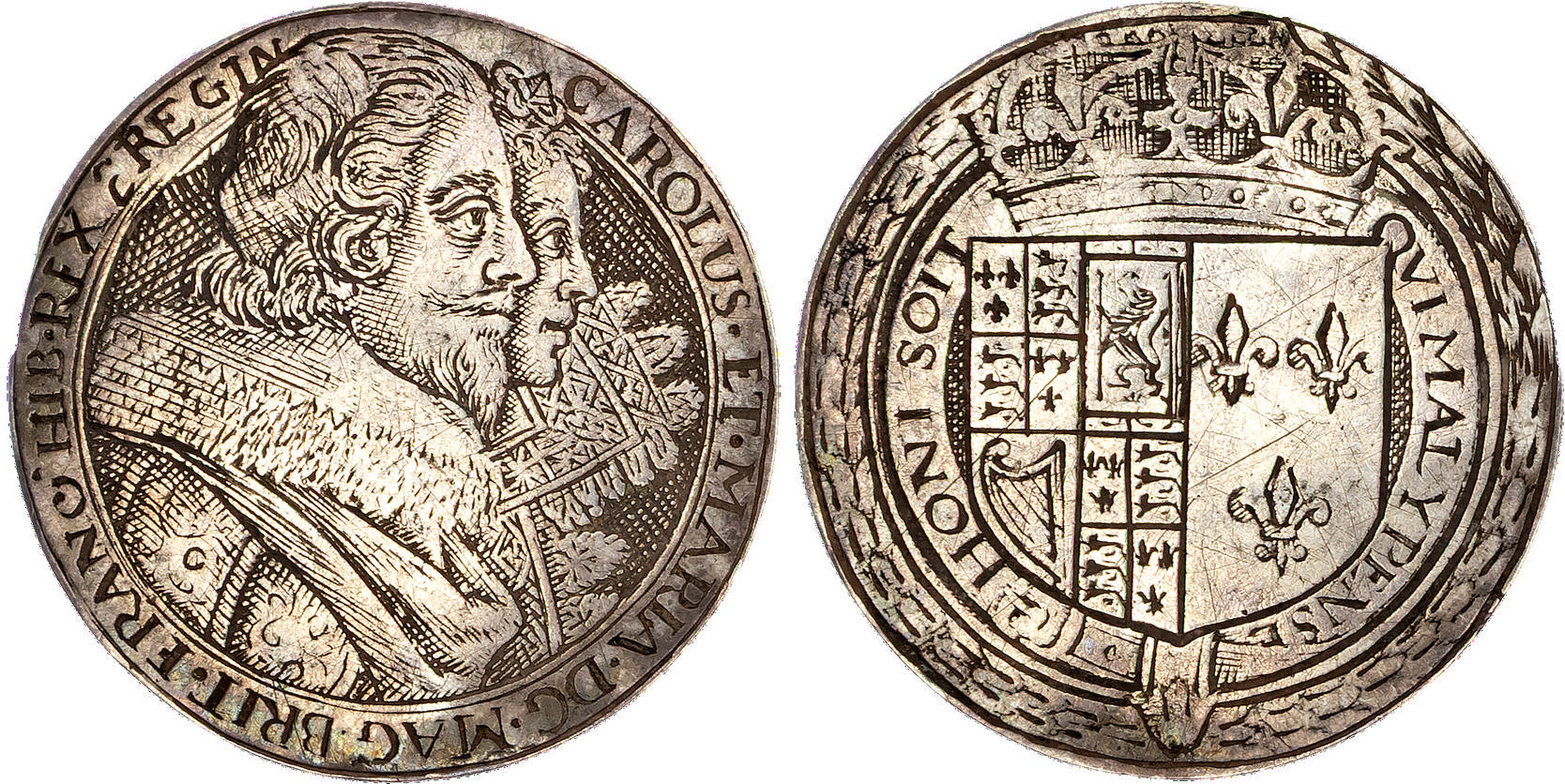 Charles I, Charles I and Henrietta Maria c1630, Cast silver counter.