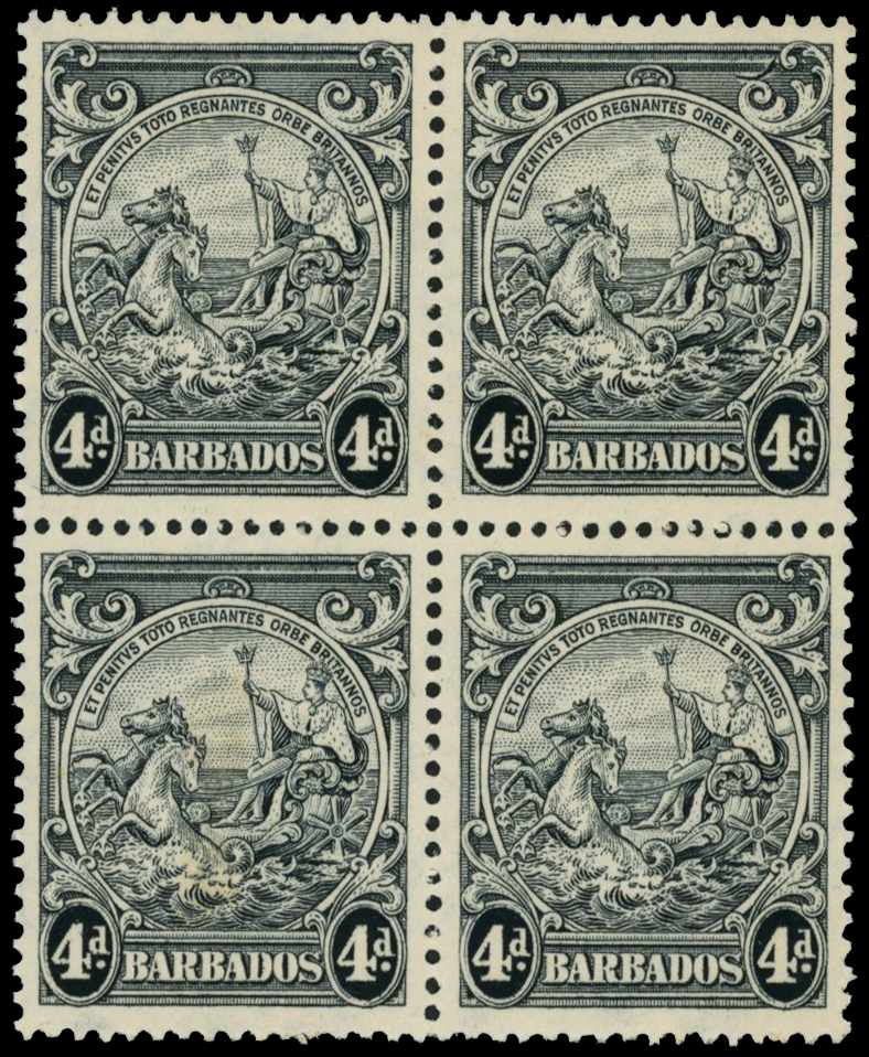 1938 4d black perf 13½ x 13 block of 4, u/r...
