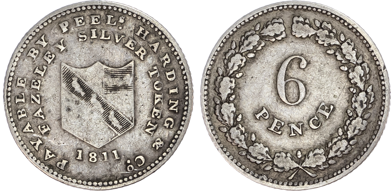 Staffordshire, Fazeley. Peels Harding & Co., silver sixpence, 1811.