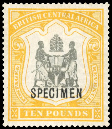 Nyasaland SG 52s 1897 £10 Specimen