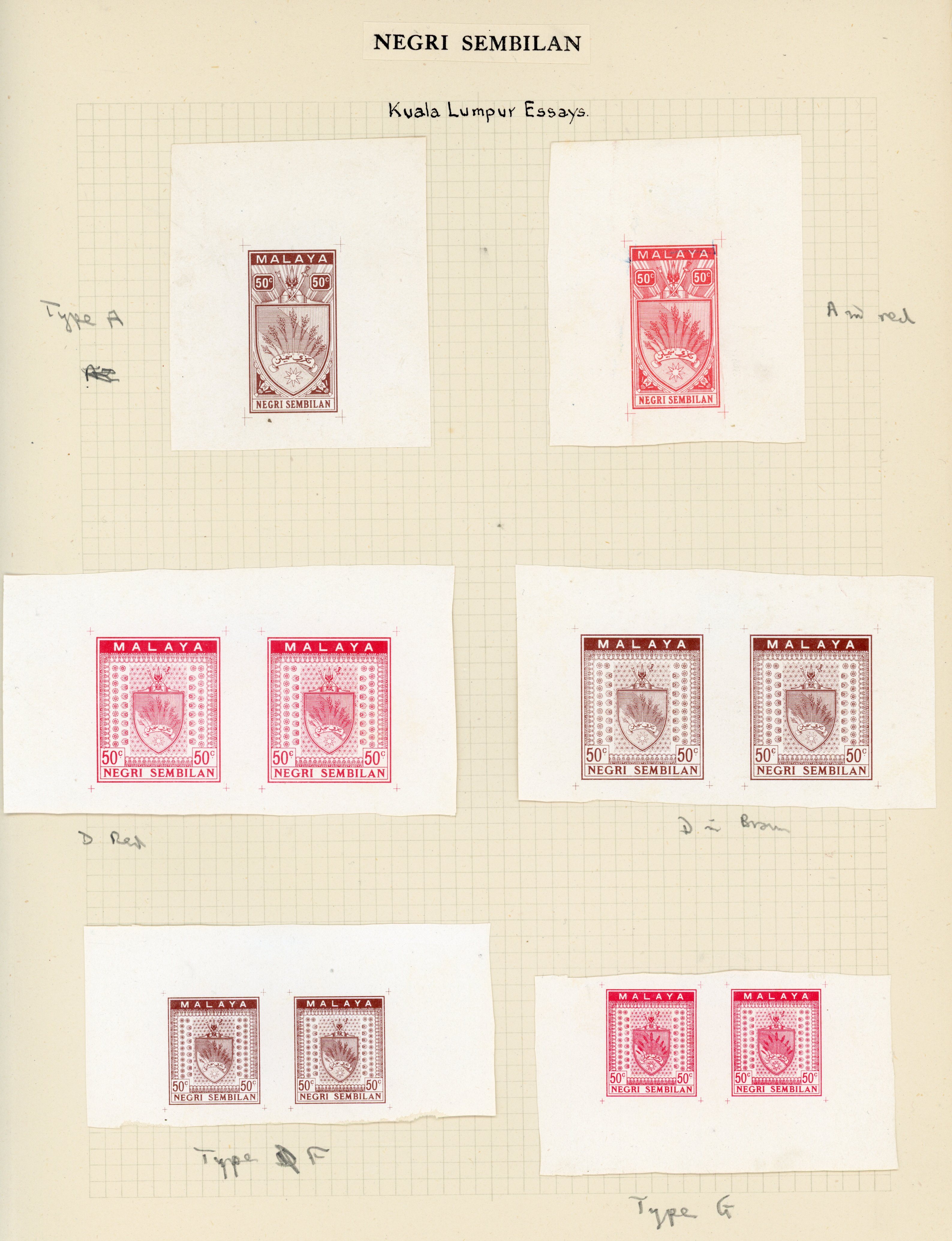 1933-34 Survey Department 50c Coat-of-Arms with closed sheaves of rice essays mainly in black on glazed paper