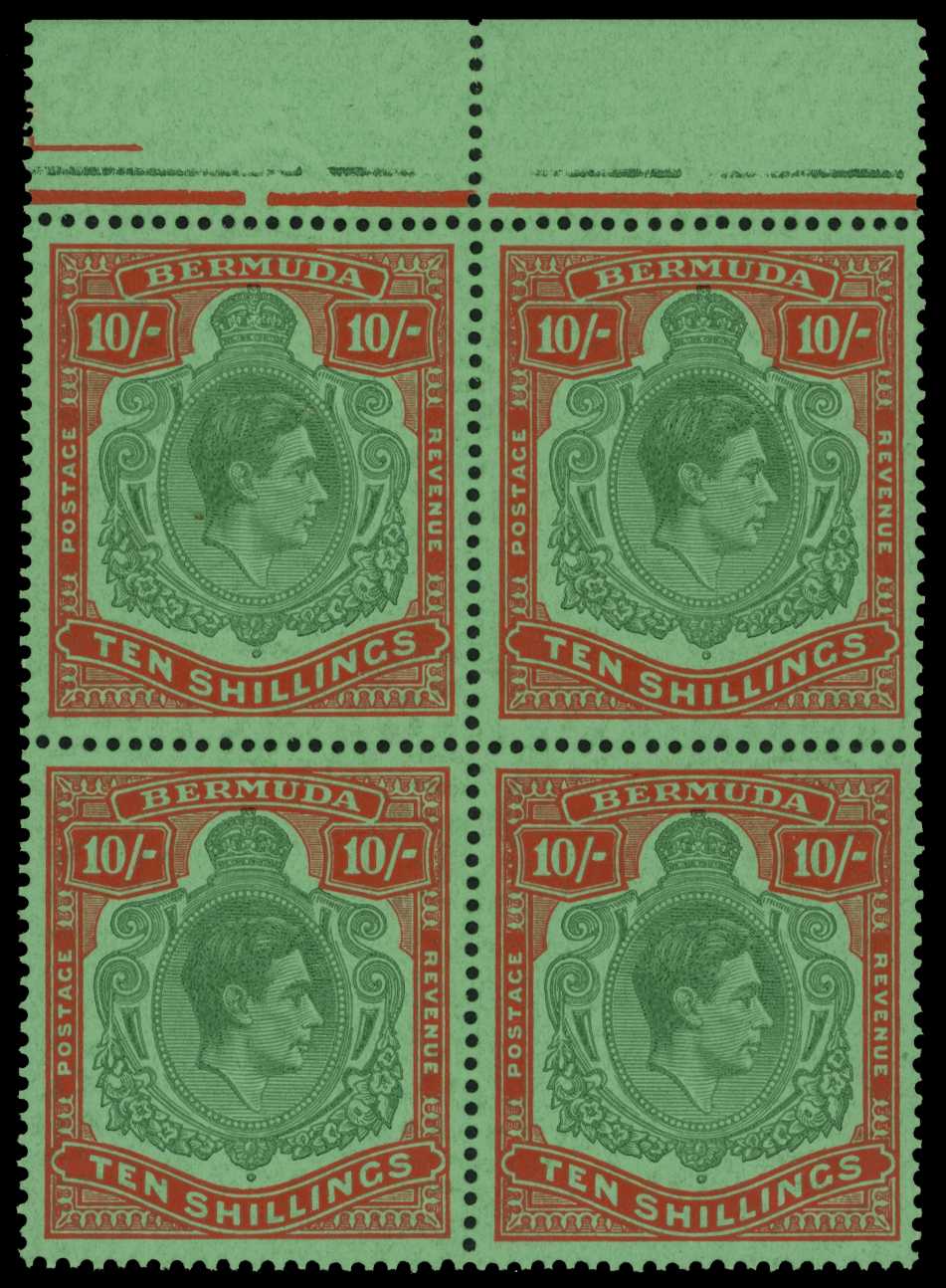 1946 10/- deep green and dull red on green...
