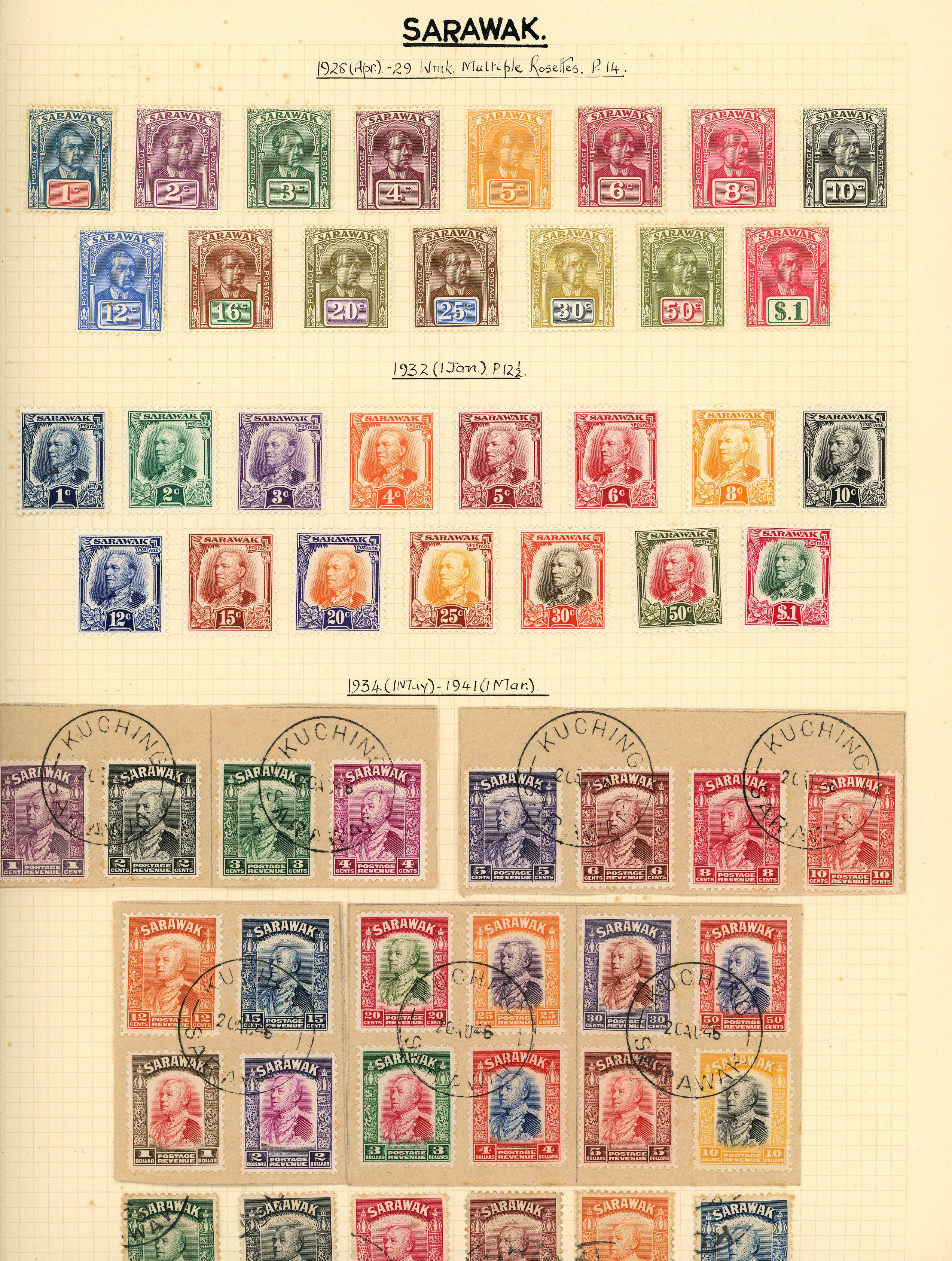 1928-52 collection (121) on leaves. 1928 and 1932 sets mint, 1934-41 set used, the original values on piece with 1946...