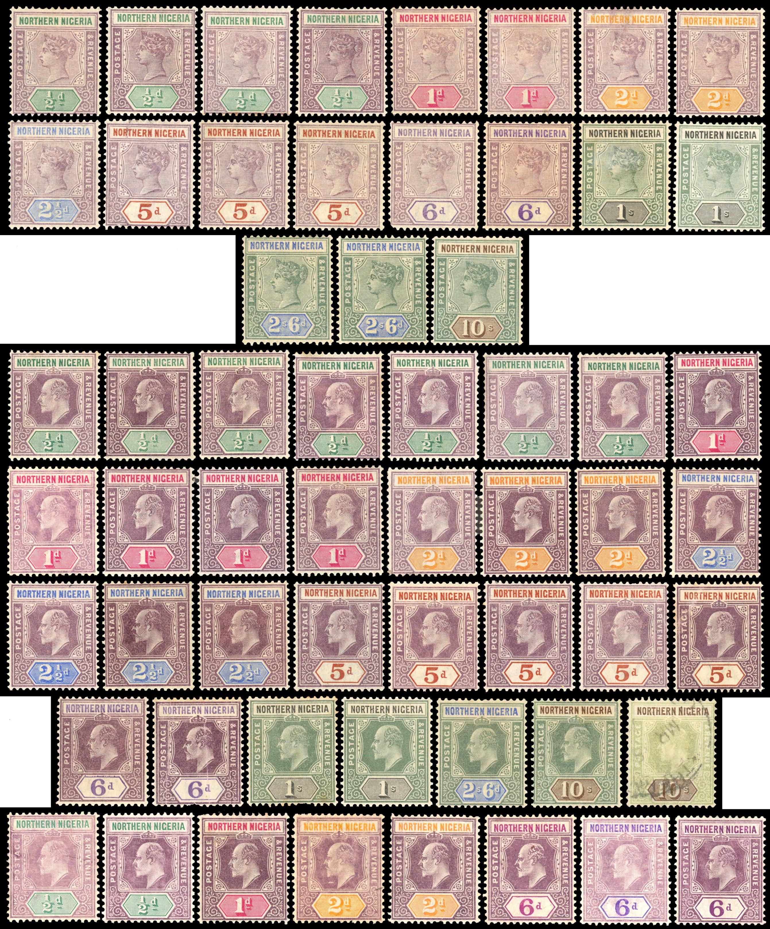 Northern Nigeria. 1900-12 mostly mint duplicated selection arranged on Hagner