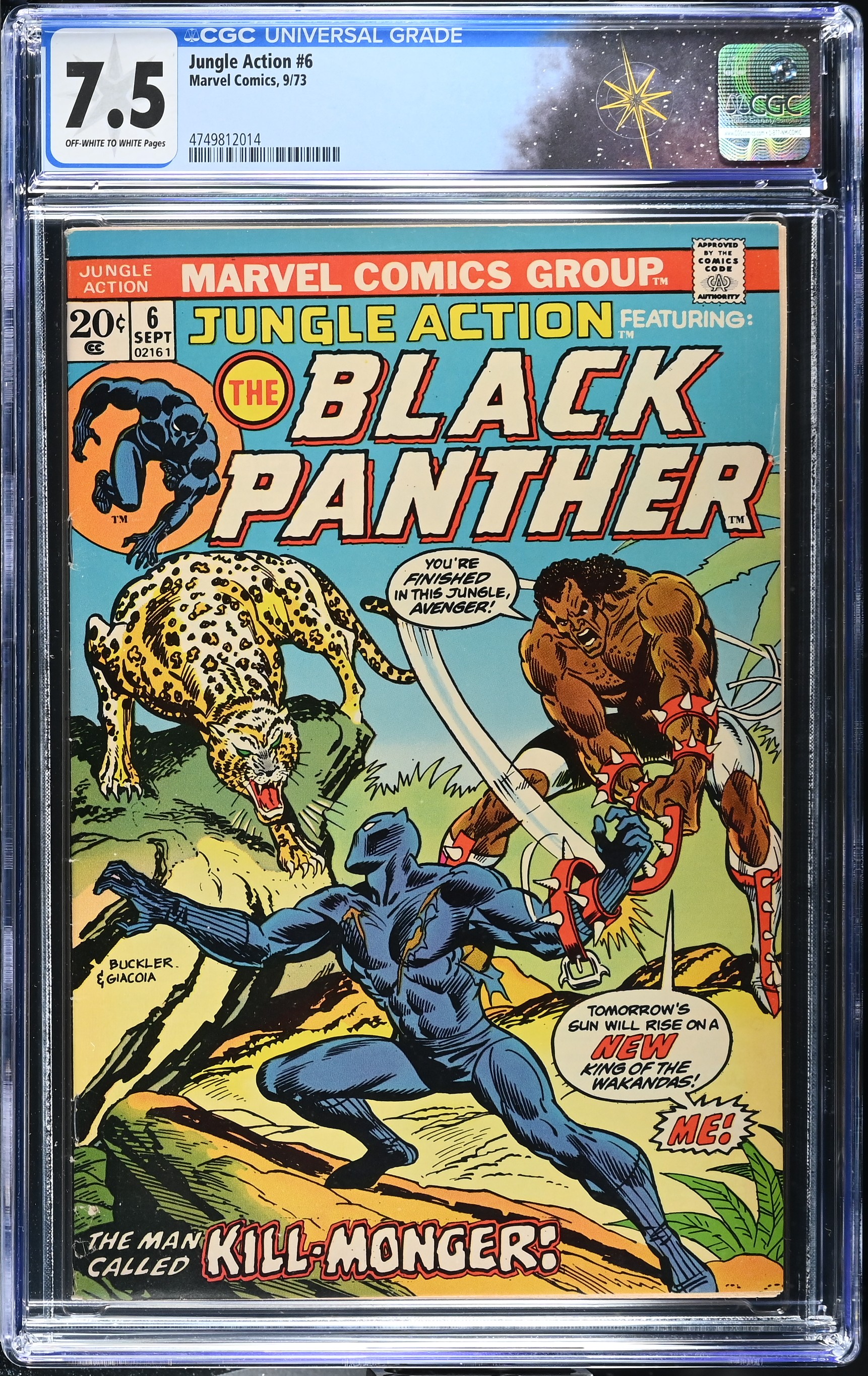 Jungle Action #6 CGC 7.5 1st Solo Black Panther Story & Killmonger Appearance (Marvel Comics, 1973) Off-White to White Pages