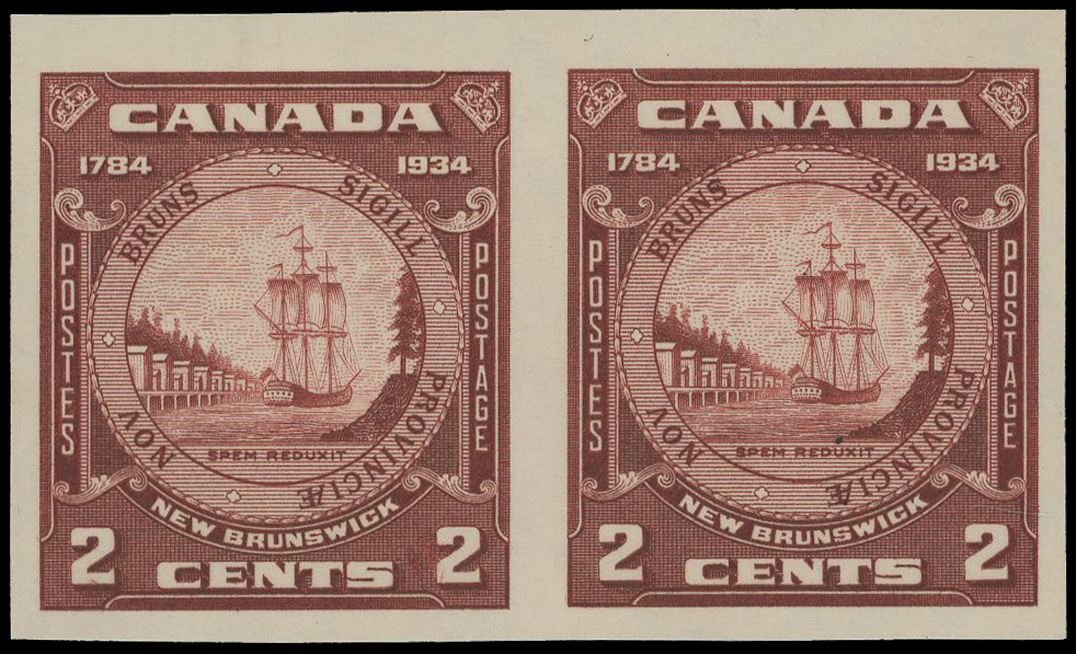 Canada 1934 New Brunswick 2c imperf pair