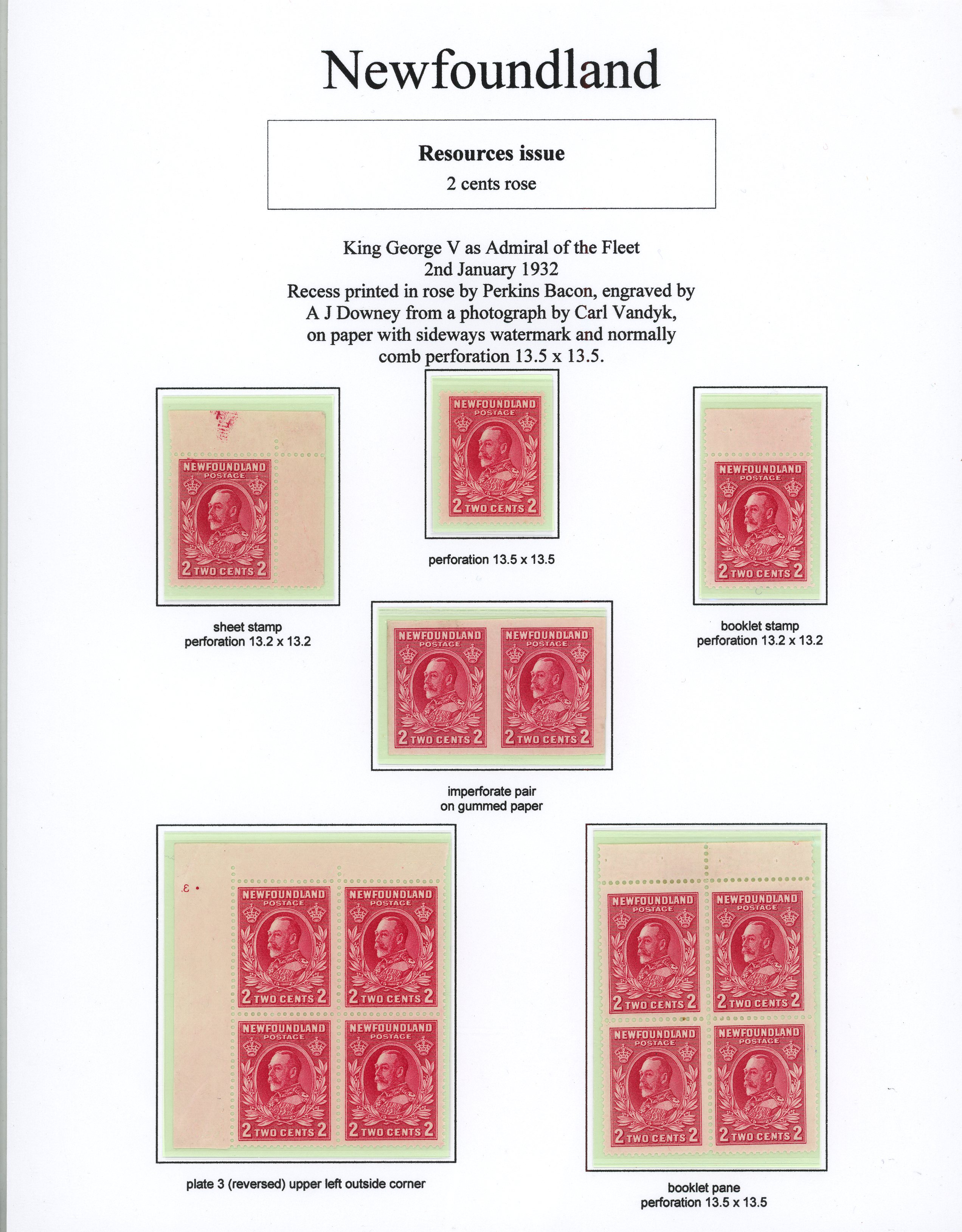 Newfoundland 1932 Resources 2ct KGV and 3ct Queen Mary collection on pages SG...
