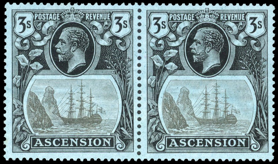 Ascension SG 20, b 1924 3s pair, R4/6 torn flag mint