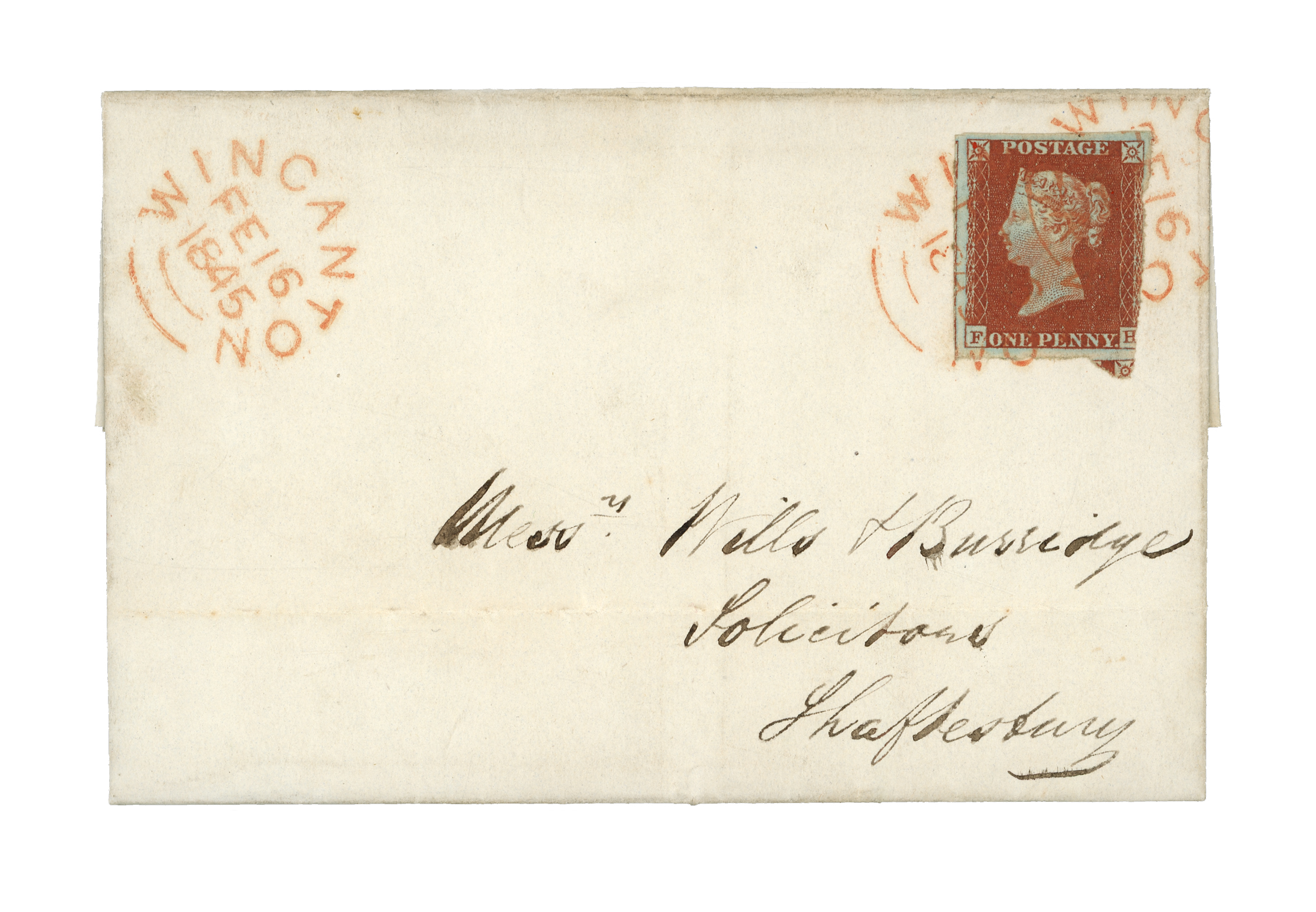 Great Britain 1841 1d Red brown Pl.48. Superb used example tied to a clean cover...