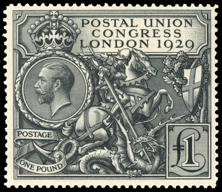 GB: 1929 £1 black Postal Union Congress, fine o.g. SG 438