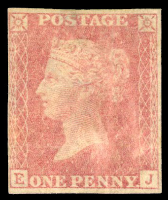 1857 1d Rose-red Pl.48. Imperforate example