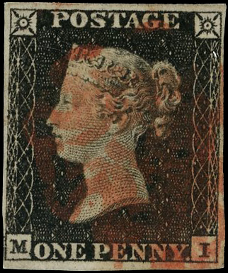 1840 1d Black Pl.1b. (MI) Used watermark inverted