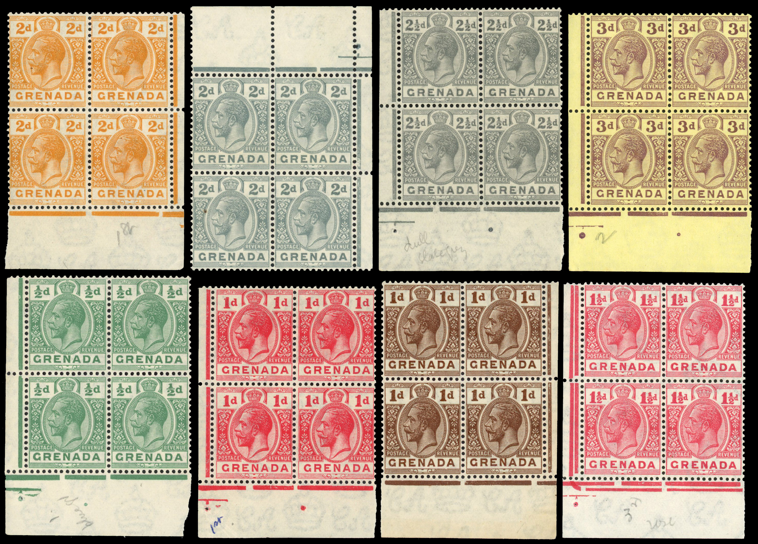 Grenada 1921-32 set to 10s blocks of 4 unmounted