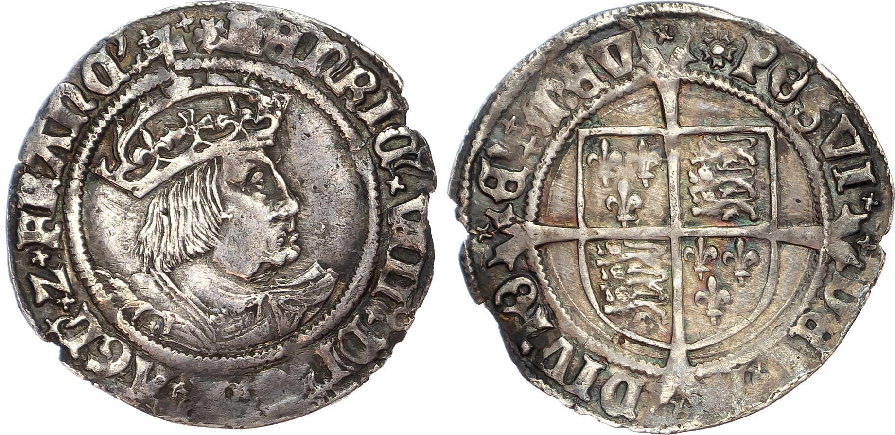 Henry VIII (1509-1547) Groat, second coinage (1526-44), Laker bust D, mintmark rose both sides.