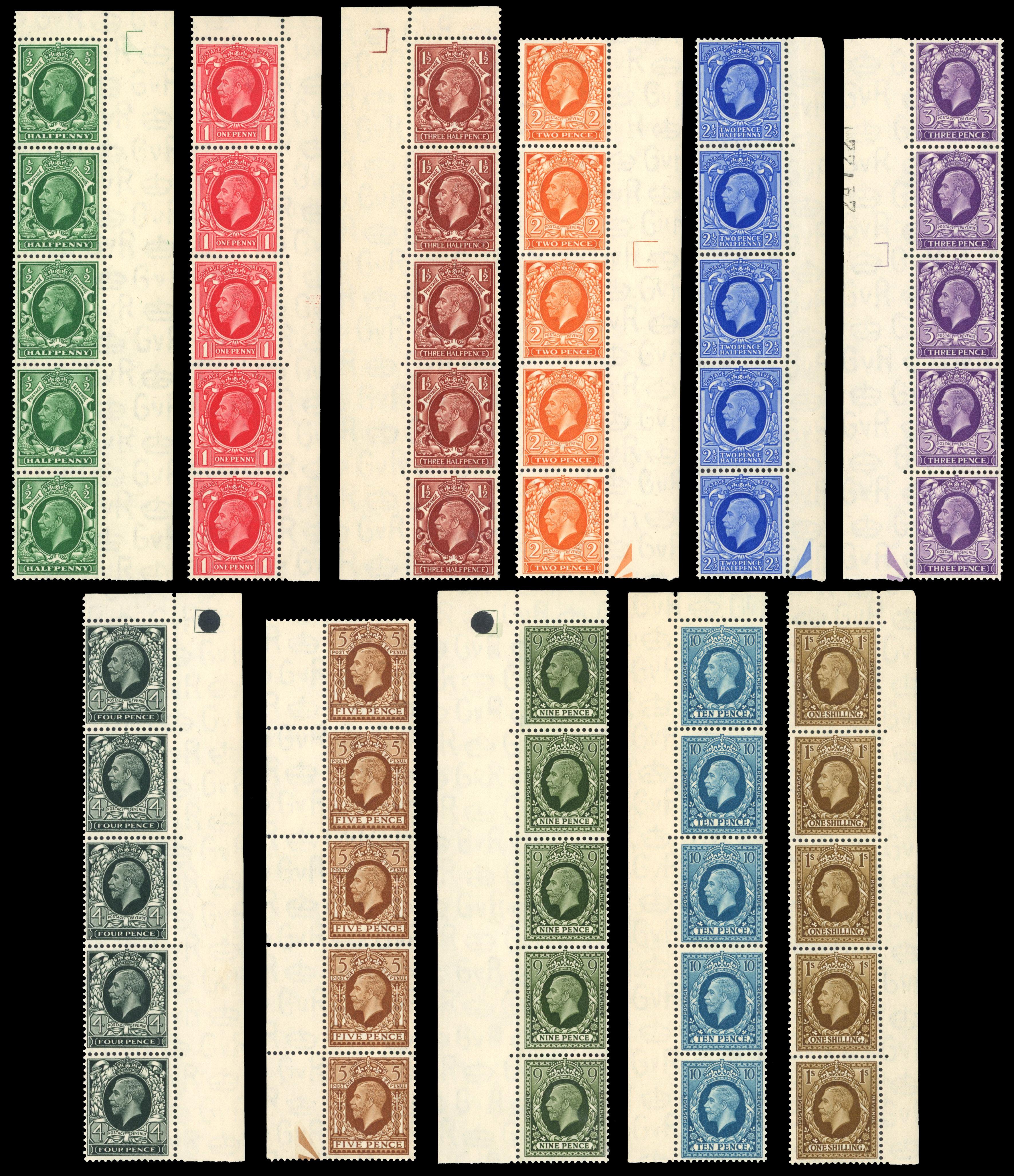 GB 1934 Photogravure set in mint vertical strips of 5 SG 439-449