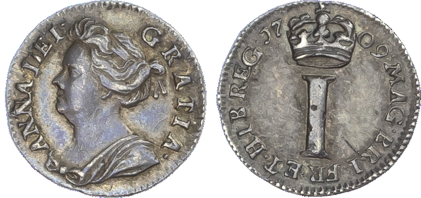 Anne (1702‑14), Maundy Penny, 1709. Draped bust left