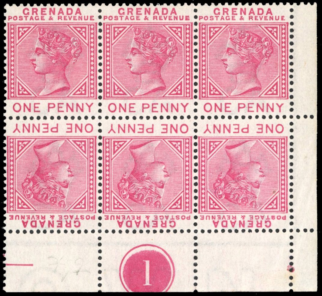 Grenada SG 31a 1883 1d Plate tête-bêche block mint