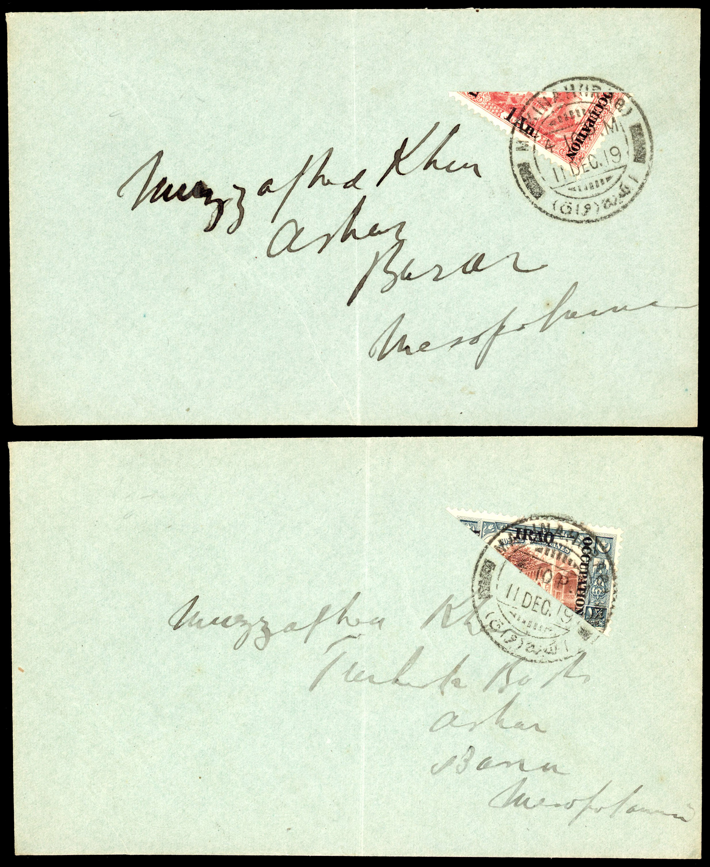 Iraq British Occupation 1919 Philatelic Bisect covers SG 3, 7, 8