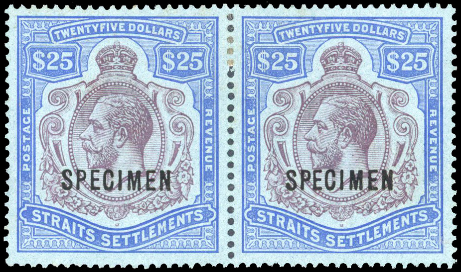 Straits Settlements 1921-33 $25 Script wmk opt Specimen pair