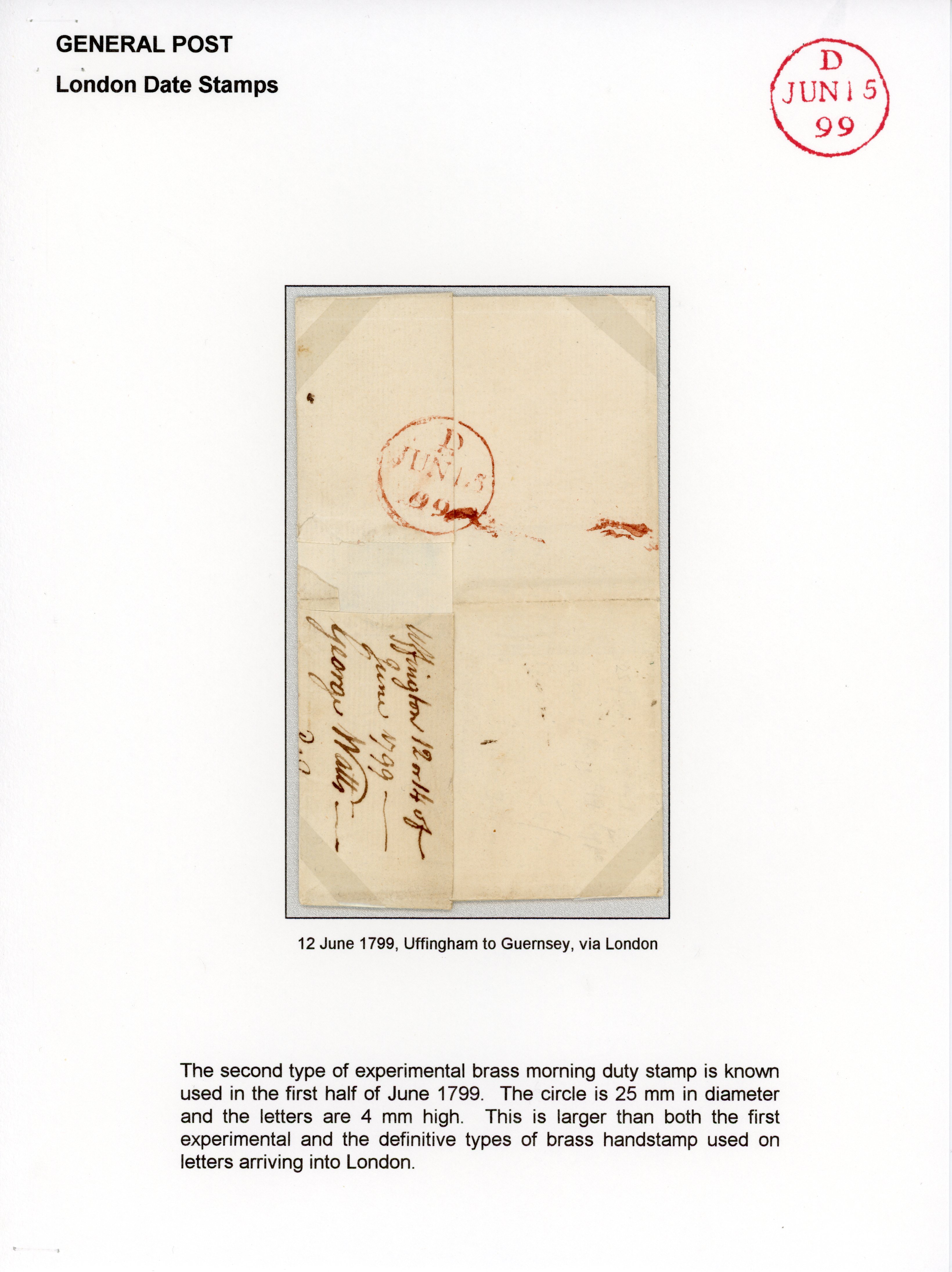 1799 pre-stamp cover sent from Uffingham to Guernsey, London brass datestamp