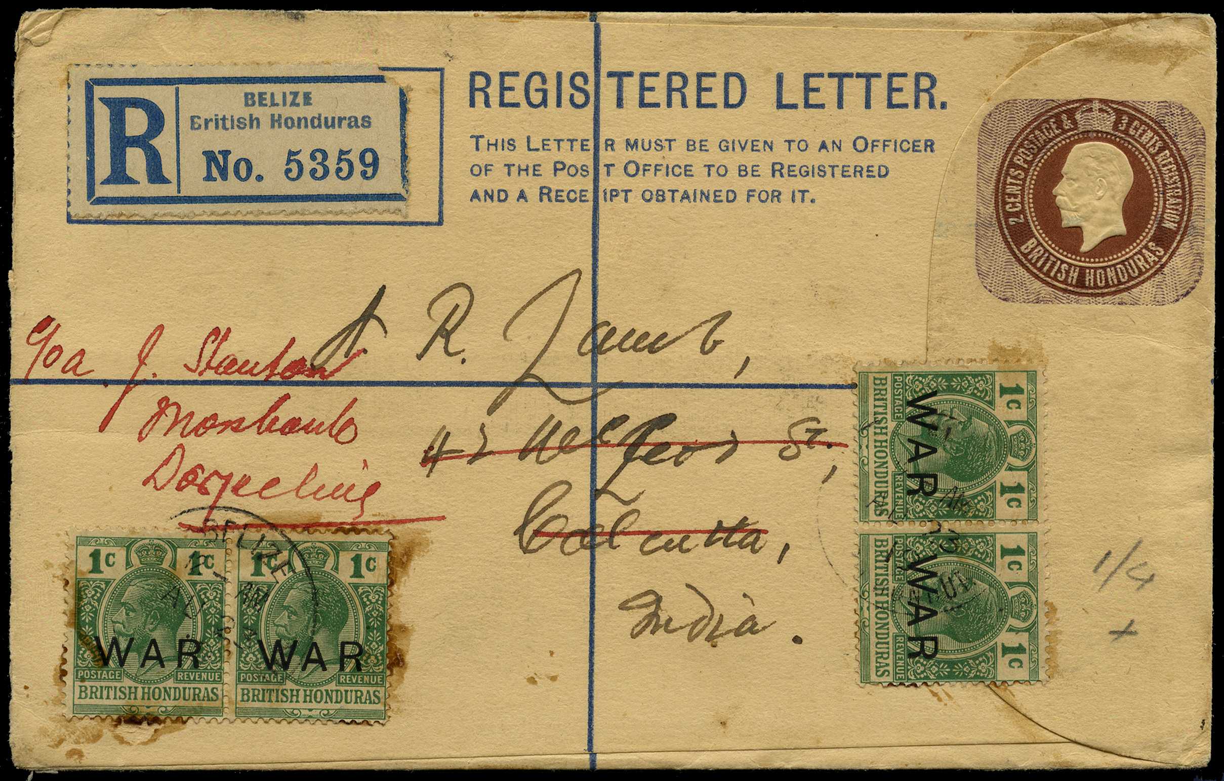 POSTAL HISTORY: 1919 Registered Envelope (HG...