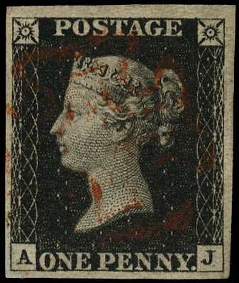 1840 1d black Plate 6 (AJ) four good to...