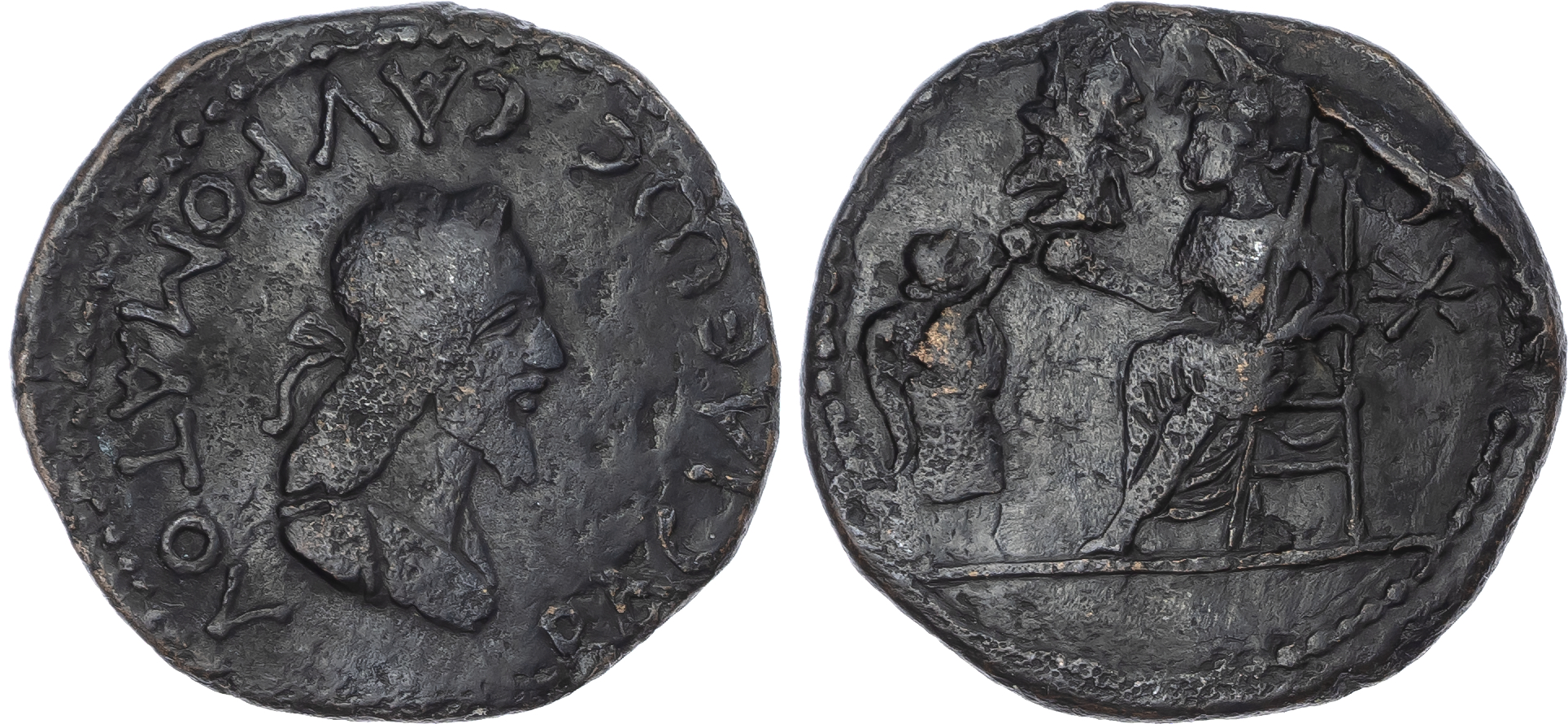 Kings of the Bosporos, Sauromates II, with Septimius Severus, Æ Double Denarius. Circa AD 174-210. 