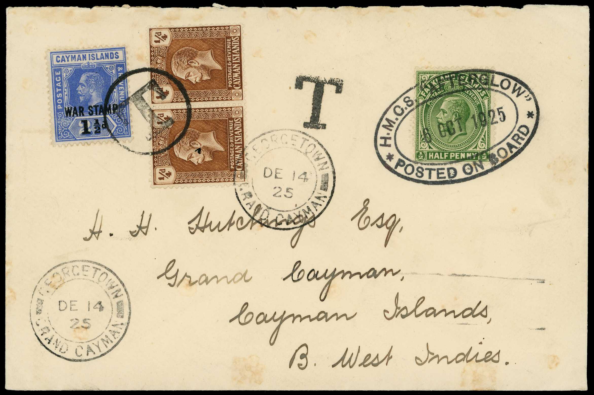 1925 cover to the Cayman Islands bearing ½d...